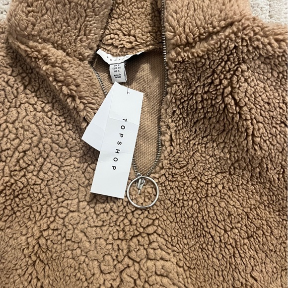 Topshop Tan faux fur teddy pullover sweater NEW - Picture 3 of 4